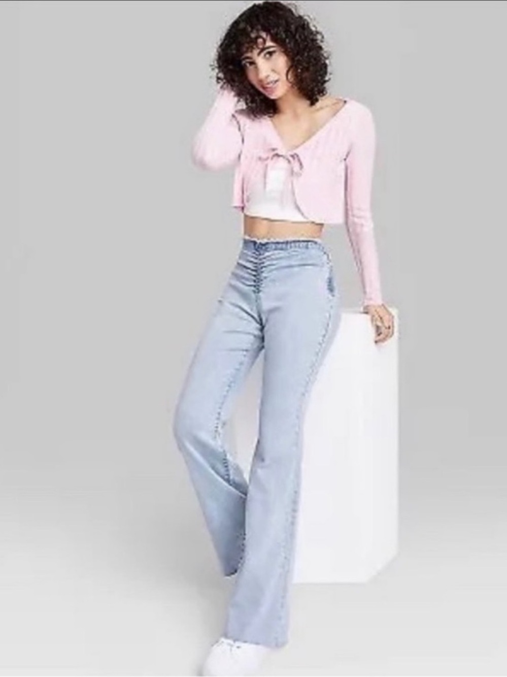 Wild Fable Womens 10 Low Rise Flare Jeans Y2K Light Wash Scrunched Front Raw Hem